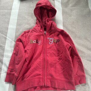 EUC Baby Gap Logo Front Pink Full Zip Toddler Hoodie Sz 18-24 mos